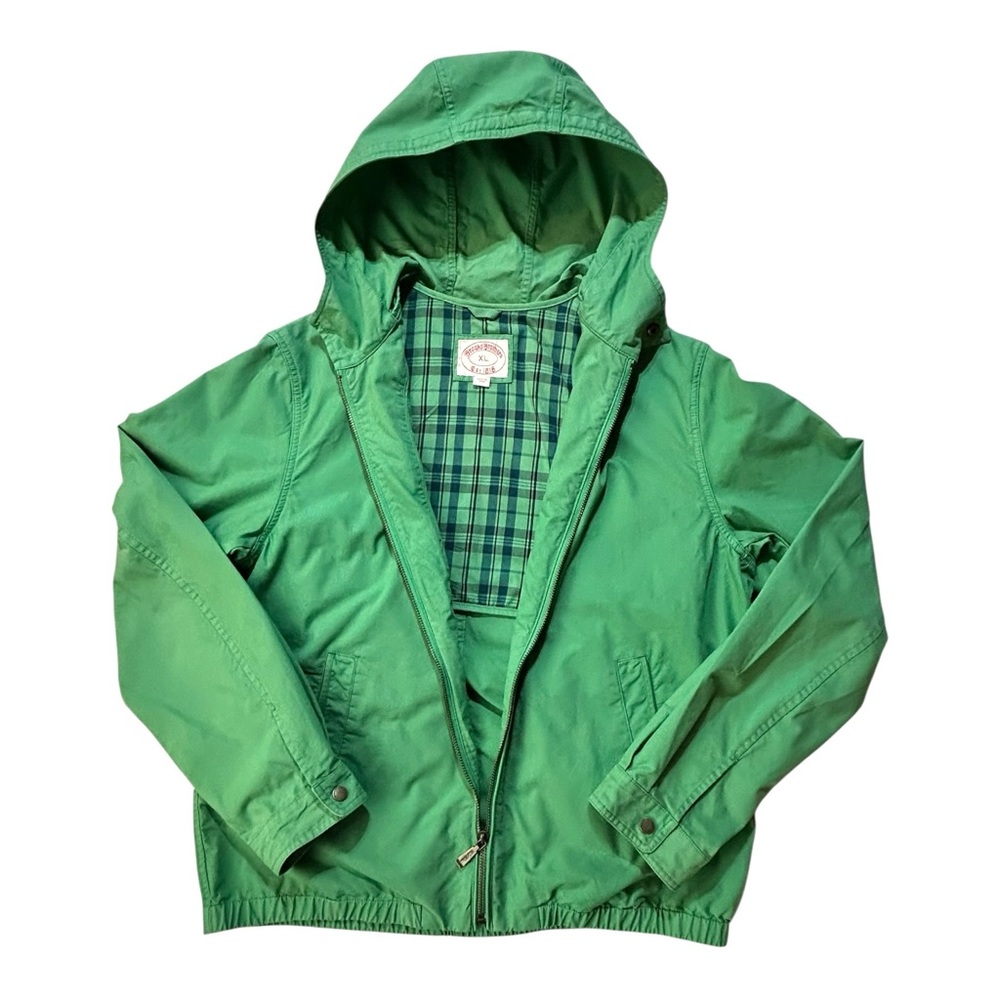 Vtg Brooks Brothers Hooded Jacket XL Green Plaid Lined Cotton Windbreaker USA⁠